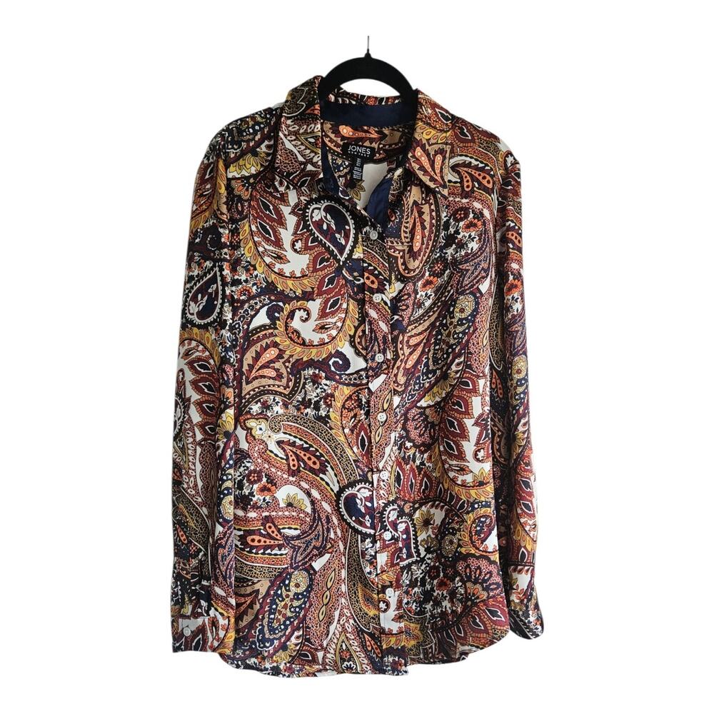 Jones New York Womens Blouse Size L Button-Up Paisley Collar